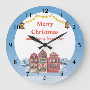 Frohe Weihnachten und Glück im neuen Jahr 10.75" R Große Wanduhr