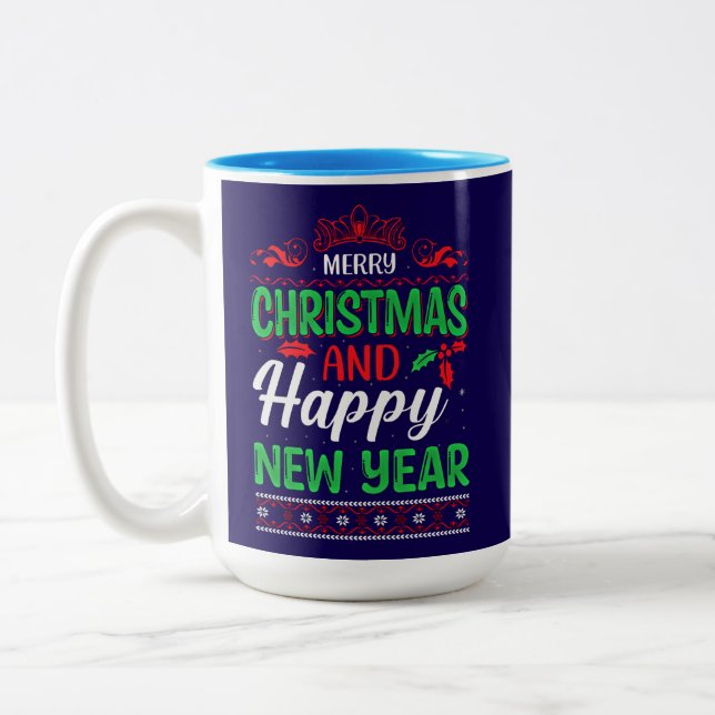 Frohe Weihnachten und Glück im neuen Jahr 61064 Ho Zweifarbige Tasse (Links)