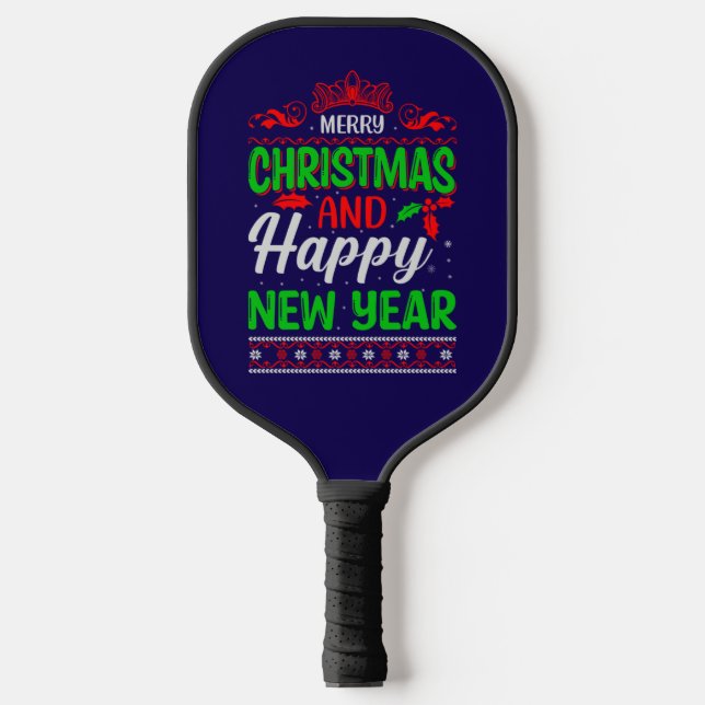 Frohe Weihnachten und Glück im neuen Jahr 61064 Pickleball Schläger (Vorderseite)