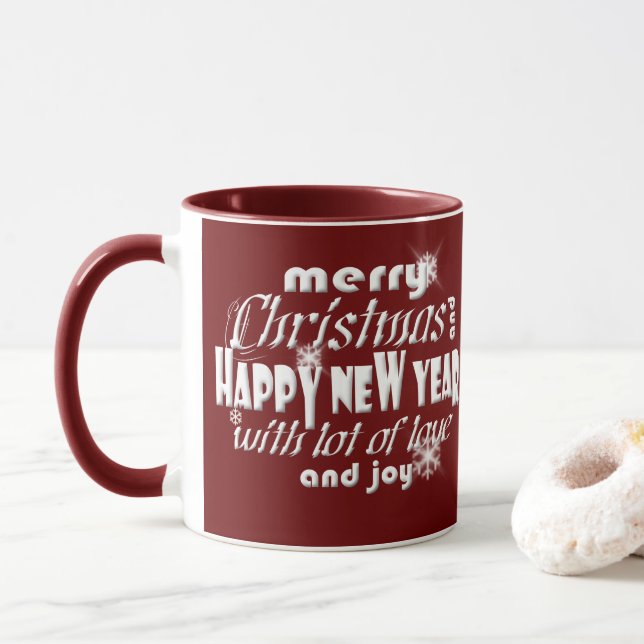 Frohe Weihnachten und Glück Neujahr Grüße RW Tasse (Mit Donut)