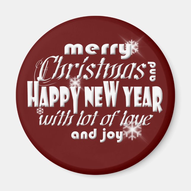 Frohe Weihnachten und glücklich Neues Jahr rot Magnet (Vorne)