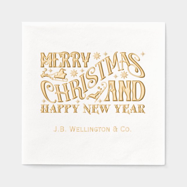 Frohe Weihnachten und glückliche Neujahr Firmennam Servietten Mit Folie (Vorderseite)