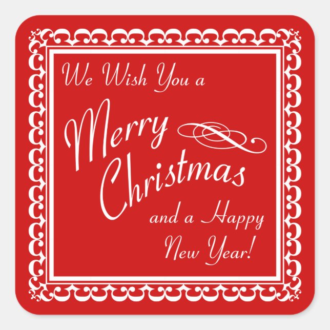 Frohe Weihnachten und glückliche Neujahr Red Stick Quadratischer Aufkleber (Vorderseite)