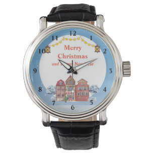 Frohe Weihnachten und glückliche Neujahr Schwarz V Armbanduhr