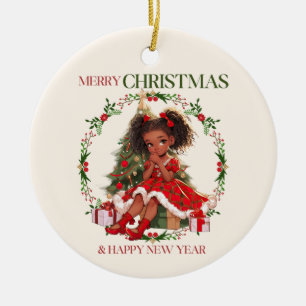 Frohe Weihnachten und glückliche Neujahr Schwarze Keramik Ornament