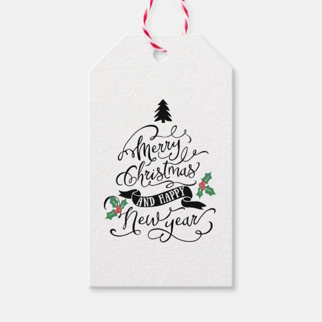 Frohe Weihnachten und glückliche Neujahrsgeschenke Geschenkanhänger (Vorderseite)