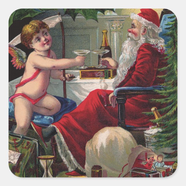 Frohe Weihnachten und glückliche Neujahrsklammern Quadratischer Aufkleber (Vorderseite)