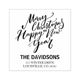 Frohe Weihnachten und glückliche Neujahrsschrift M Gummistempel