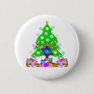 Frohe Weihnachten und glücklicher Chanukka-Knopf Button