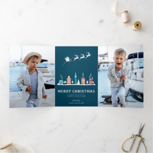 Frohe Weihnachten und glückliches Neues Jahr in de Dreifach Gefaltete Urlaubskarte
