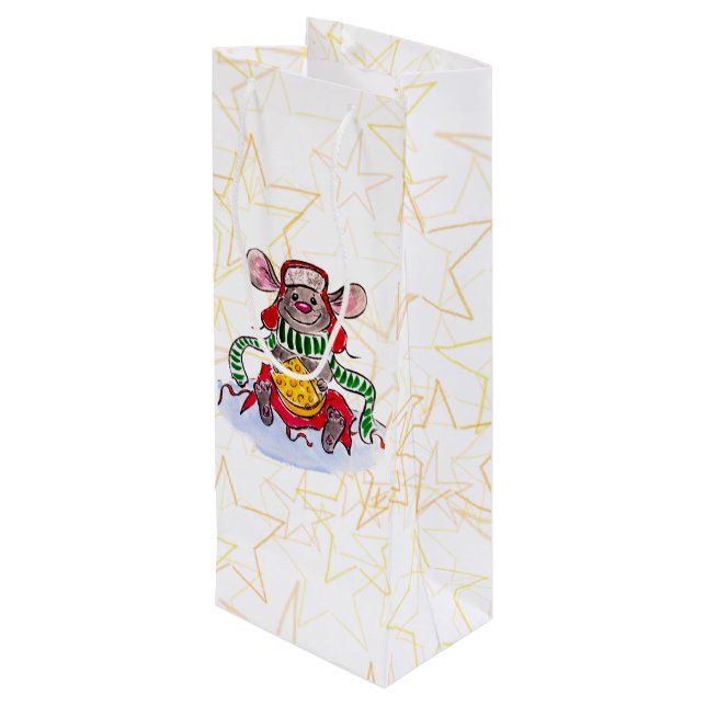 Frohe Weihnachten und glückliches neues Jahr Käse  Geschenktüte Für Weinflaschen (Rückseite Schrägansicht)