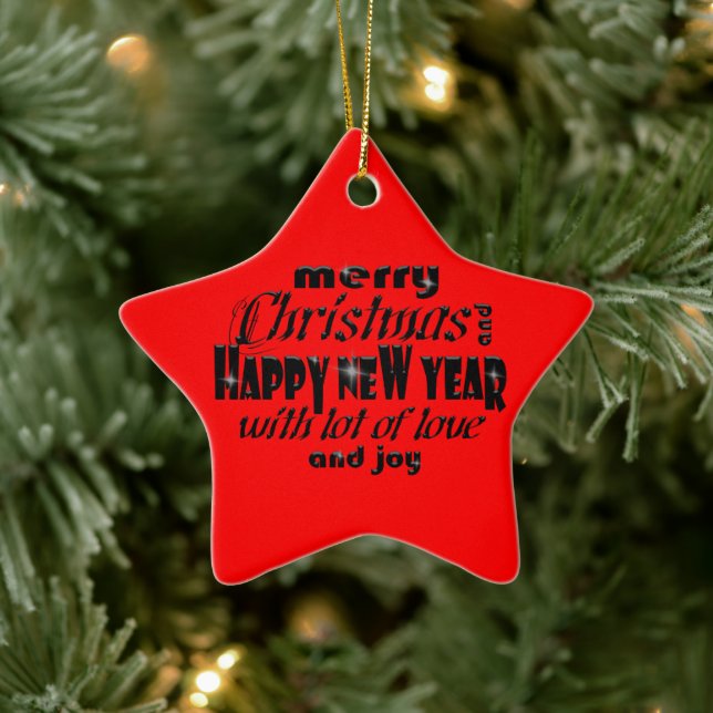 Frohe Weihnachten und glückliches Neues Jahr Keramik Ornament (Baum)