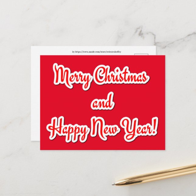 Frohe Weihnachten und glückliches Neues Jahr Postkarte (Vorderseite/Rückseite Beispiel)