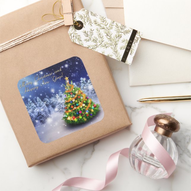 Frohe Weihnachten und glückliches neues Jahr Quadratischer Aufkleber (Schenken)