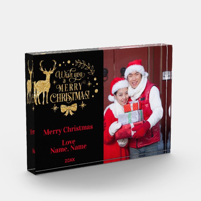 Frohe Weihnachten und Hirsch / Sake behalten Fotoblock (Links)
