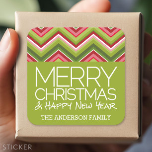 Frohe Weihnachten und HNY - Custom Bright Chevrons Quadratischer Aufkleber