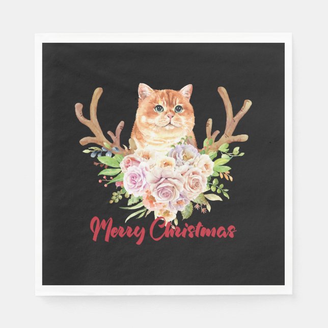 Frohe Weihnachten und Katze Serviette (Vorderseite)