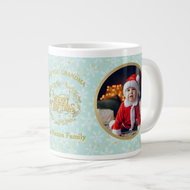 Frohe Weihnachten und Liebe Sie Oma | Zwei Fotos Jumbo-Tasse (Vorderseite Rechts)