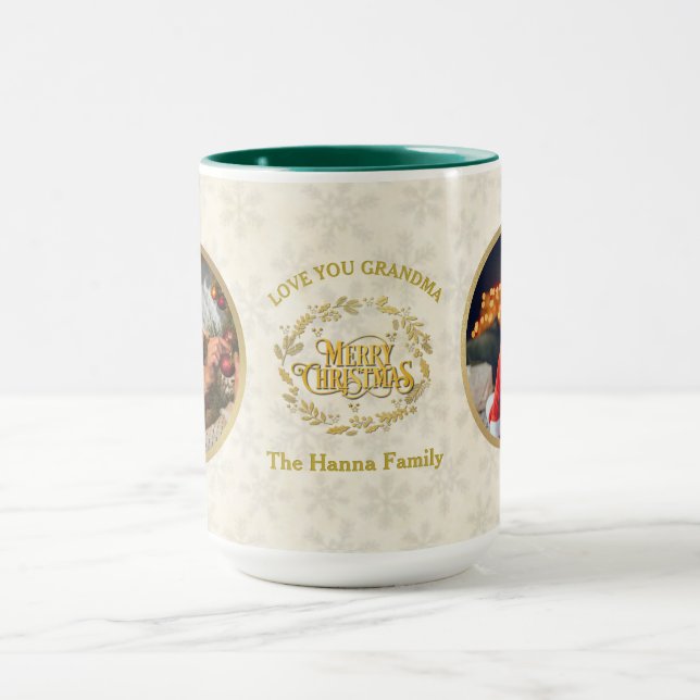 Frohe Weihnachten und Liebe Sie Oma | Zwei Fotos Tasse (Zentrum)