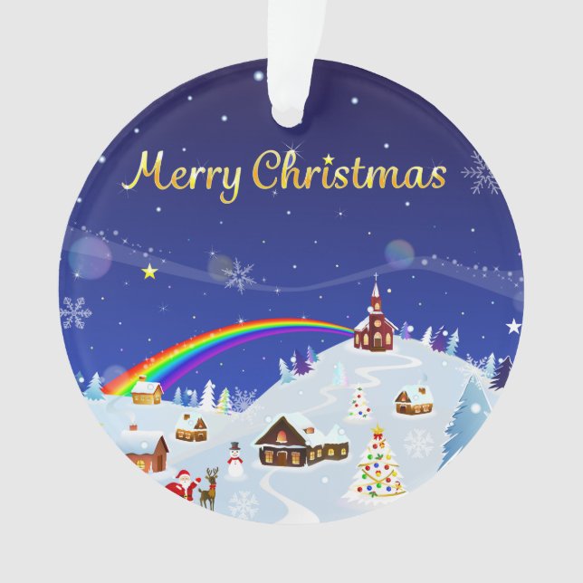 Frohe Weihnachten und Regenbogen Santa Ornament (Vorderseite)