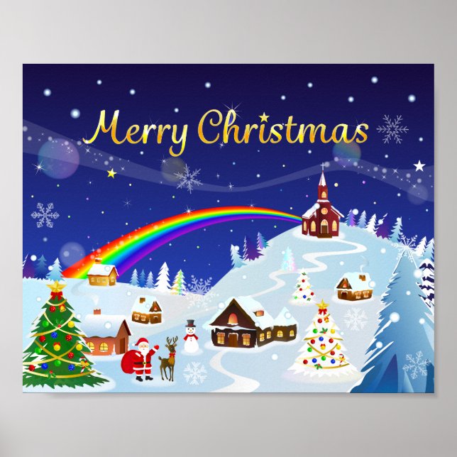 Frohe Weihnachten und Regenbogen Santa Poster (Vorne)