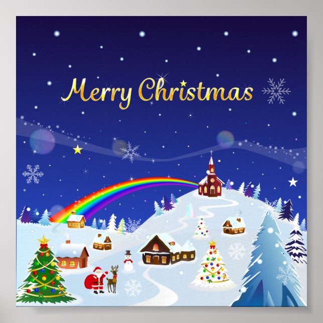 Frohe Weihnachten und Regenbogen Santa Poster (Vorne)
