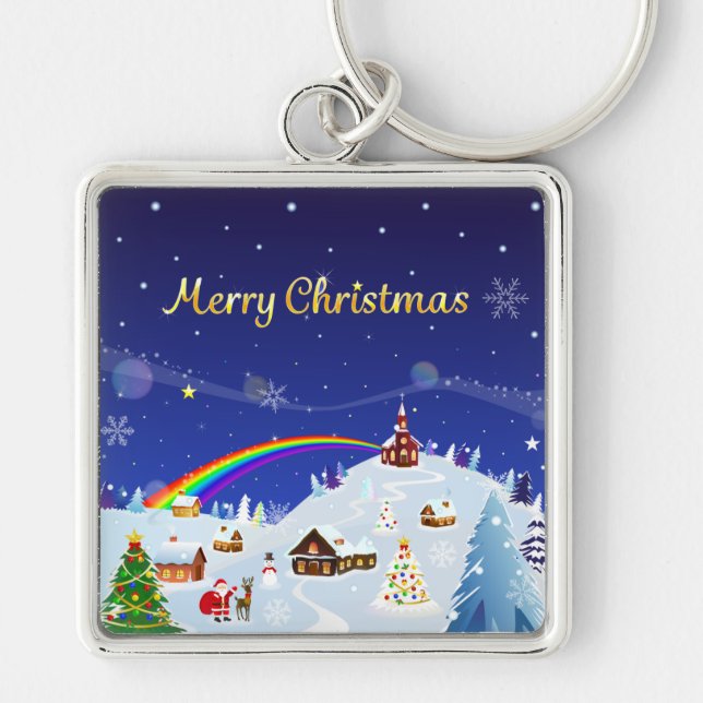 Frohe Weihnachten und Regenbogen Santa Schlüsselanhänger (Vorne)