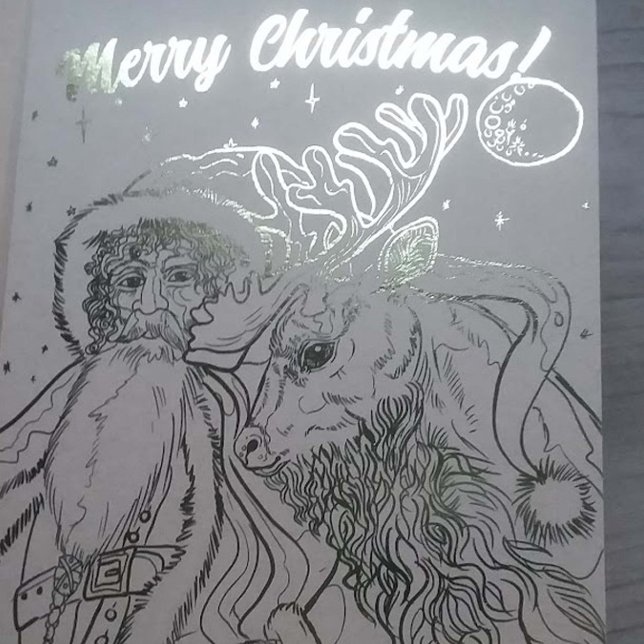 Frohe Weihnachten und Reindeer Folienkarte (Beautiful Santa and Deer on Gold Foil Christmas Card)