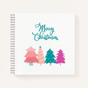 Frohe Weihnachten und rosa Weihnachtsbäume Notizbuch