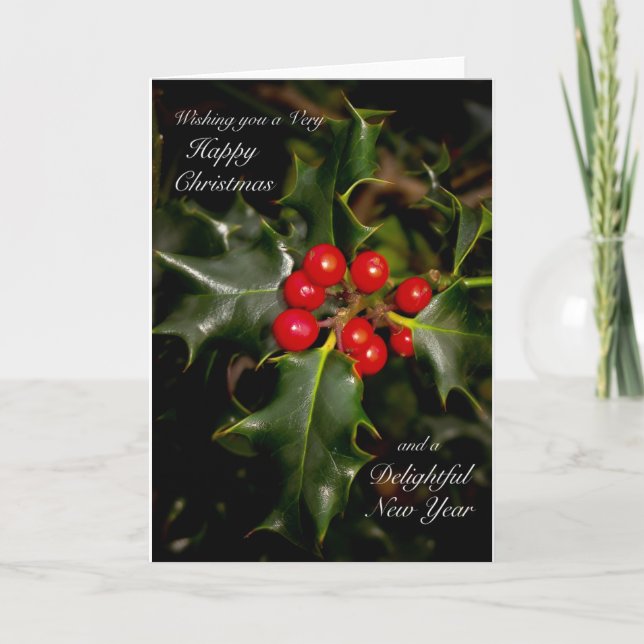 Frohe Weihnachten und schöne neue Jahr Holly Card (Vorderseite)