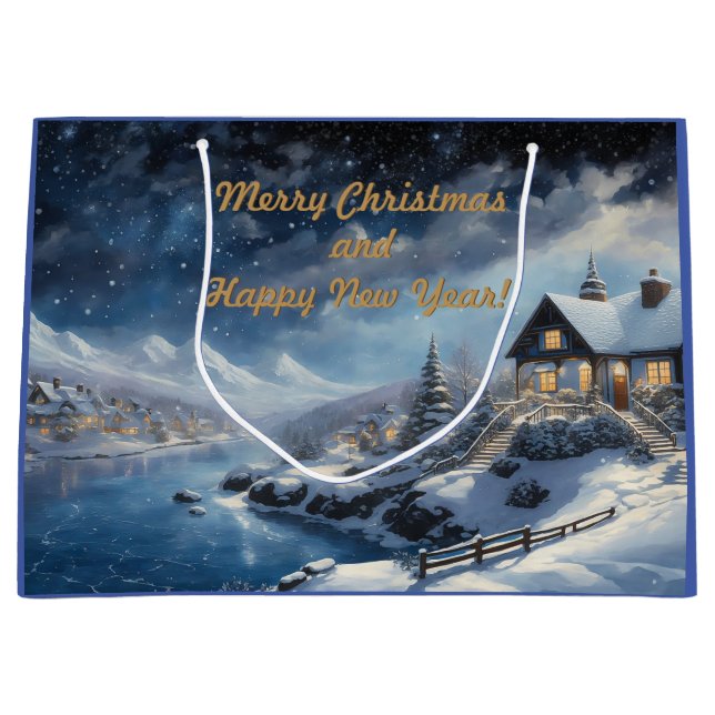 Frohe Weihnachten und viel Glück ins neue Jahr! Große Geschenktüte (Vorderseite)