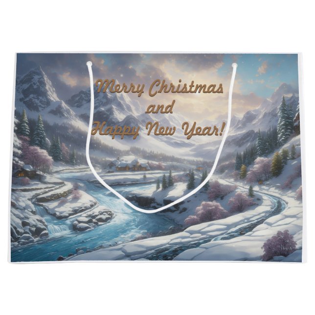 Frohe Weihnachten und viel Glück ins neue Jahr! Große Geschenktüte (Vorderseite)