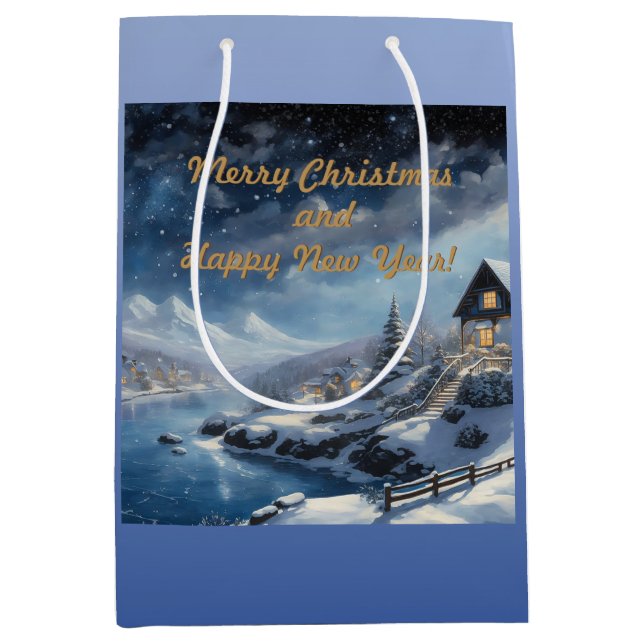 Frohe Weihnachten und viel Glück ins neue Jahr! Mittlere Geschenktüte (Vorderseite)