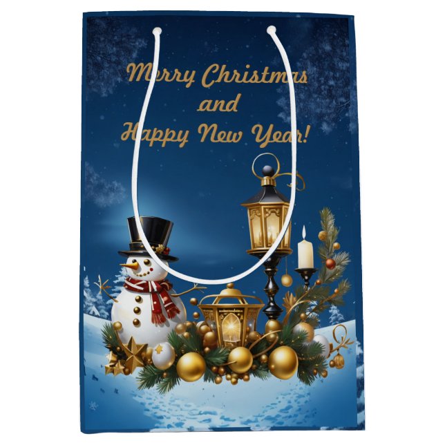 Frohe Weihnachten und viel Glück ins neue Jahr! Mittlere Geschenktüte (Vorderseite)