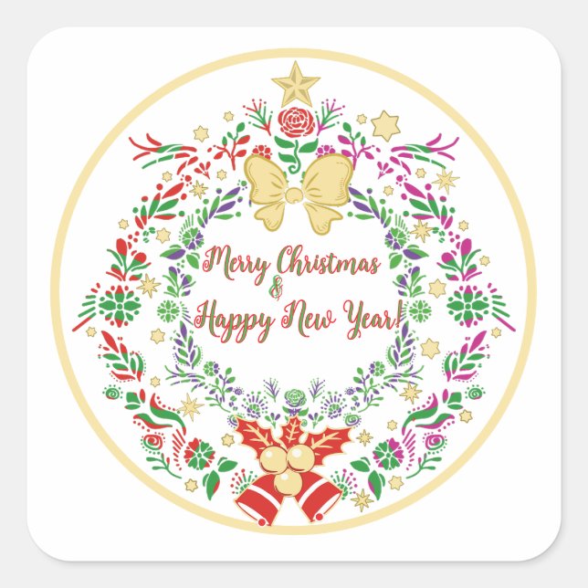 Frohe Weihnachten und viel Glück ins neue Jahr! Quadratischer Aufkleber (Vorderseite)