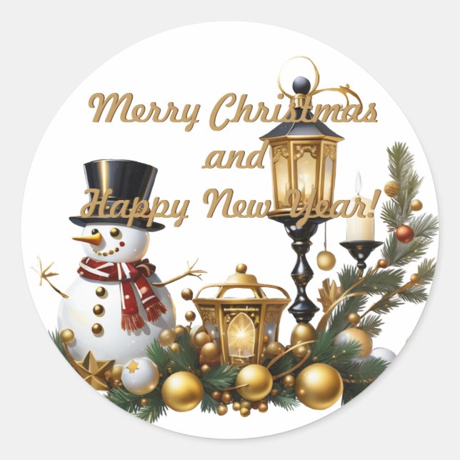 Frohe Weihnachten und viel Glück ins neue Jahr! Runder Aufkleber (Vorderseite)