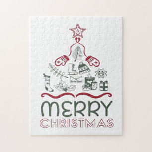 Frohe Weihnachten und Weihnachtsbaum Klassiker Puzzle