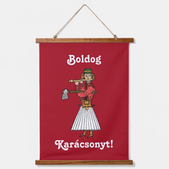 Frohe Weihnachten Ungarisch ・ Boldog Karácsonyt! Wandteppich Mit Holzrahmen (Vorderseite)