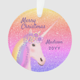 Frohe Weihnachten Unicorn Rainbow Pastel Mit Monog Ornament