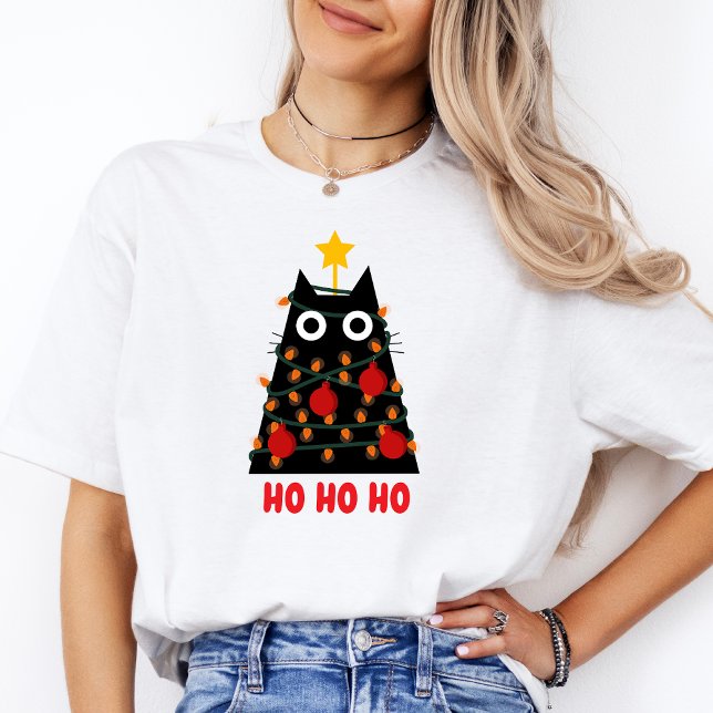 Frohe Weihnachten Unisex Modernes Niedliches Weihn T-Shirt (HO HO HO Christmas Cat Lover Shirt)