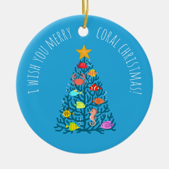 Frohe Weihnachten Untersee Korallen Tropischen Fis Keramik Ornament (Vorne)