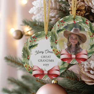 Frohe Weihnachten Urgroßmutter Stechpalmenkranz Fo Keramik Ornament