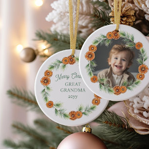 Frohe Weihnachten Urgroßmutter Zitrus-Kranz Foto Keramik Ornament