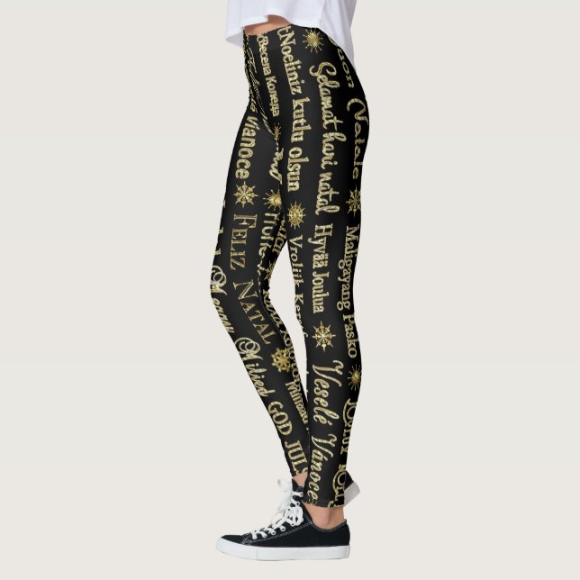 Frohe Weihnachten Verschiedene Sprachen Gold Glitz Leggings (Links)