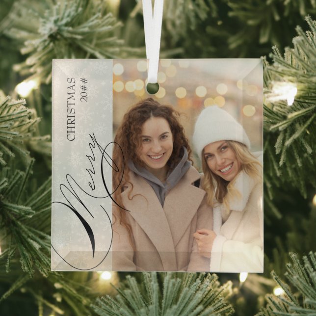 Frohe Weihnachten Vertical Foto Snowflake Ornament Aus Glas (Insitu)