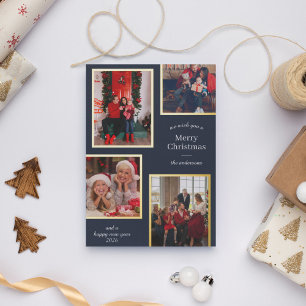Frohe Weihnachten Vier Fotos Klassische Stripes Na Folien Feiertagskarte