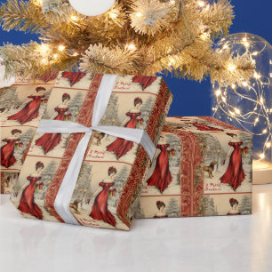 Frohe Weihnachten Viktorianische Lady Illustration Geschenkpapier