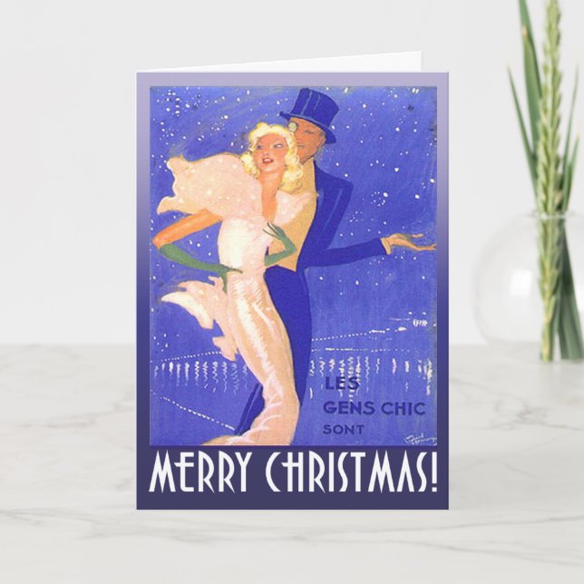 Frohe Weihnachten Vintag Art Deco Couple (Vorderseite)