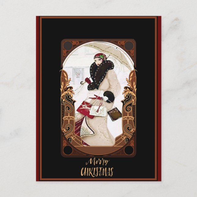 Frohe Weihnachten Vintag Art Deco Postkarte (Vorderseite)