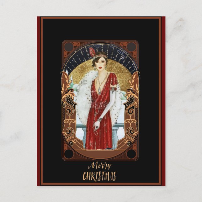 Frohe Weihnachten Vintag Art Deco Postkarte (Vorderseite)
